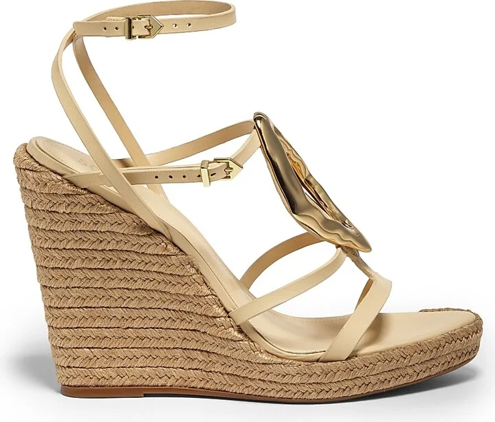 Women's Amarilis Leather & Raffia Wedge Sandals - Natural - Size 9
