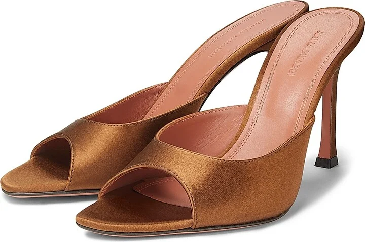Women's Amina Muaddi Leather Sandals - Satin Mocha - Size 5 - Image 2