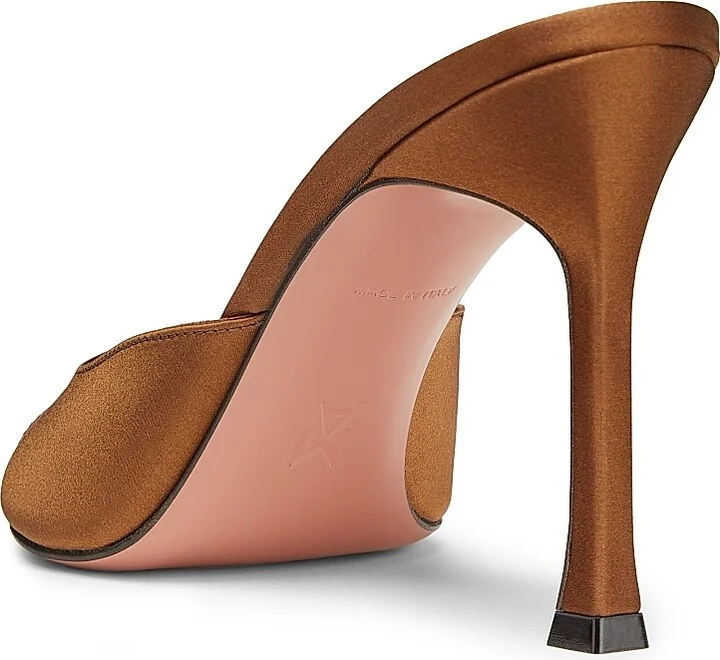 Women's Amina Muaddi Leather Sandals - Satin Mocha - Size 5 - Image 3