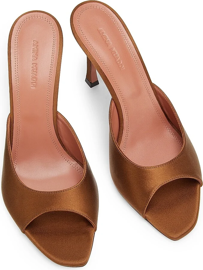 Women's Amina Muaddi Leather Sandals - Satin Mocha - Size 5 - Image 4