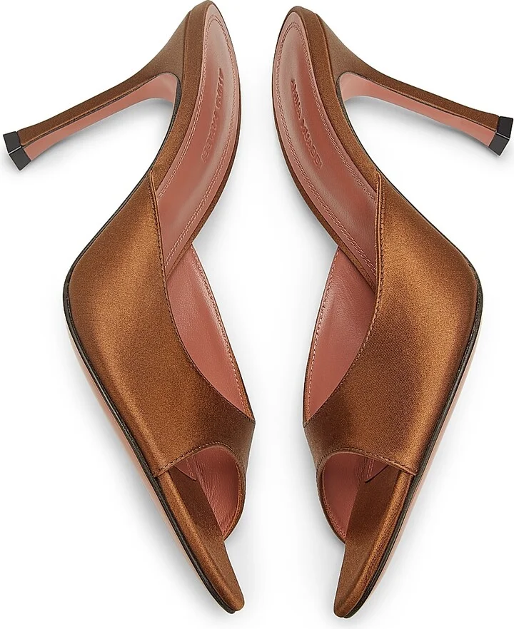Women's Amina Muaddi Leather Sandals - Satin Mocha - Size 5 - Image 6