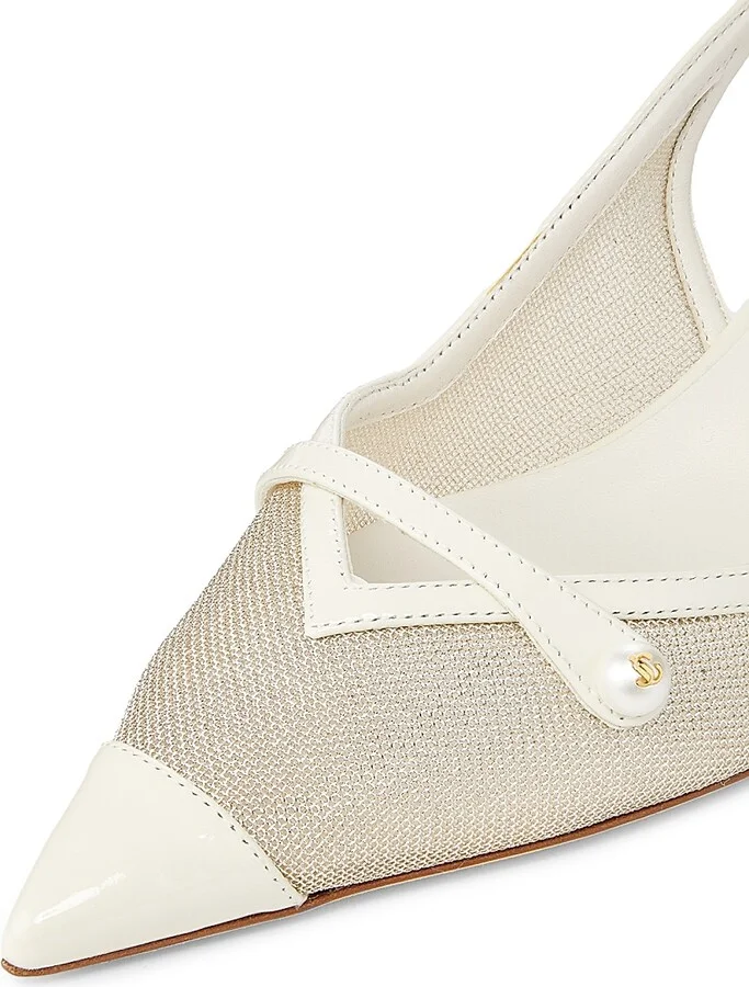 Women's Amita 45MM Metallic Mesh & Patent Leather Slingback Pumps - Latte Champagne - Size 6 - Image 5