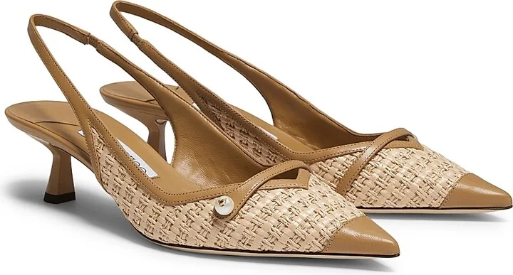 Women's Amita 45MM Raffia & Leather Slingback Pumps - Latte - Size 5 - Image 7