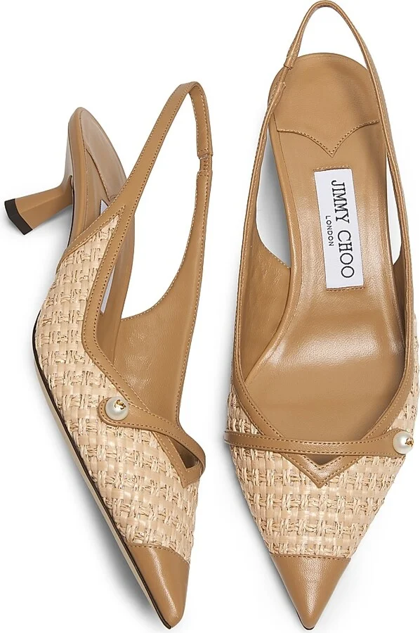 Women's Amita 45MM Raffia & Leather Slingback Pumps - Latte - Size 5 - Image 9
