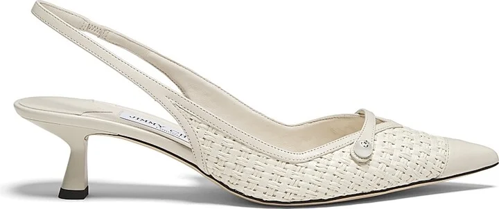 Women's Amita 45MM Raffia & Leather Slingback Pumps - Latte - Size 5