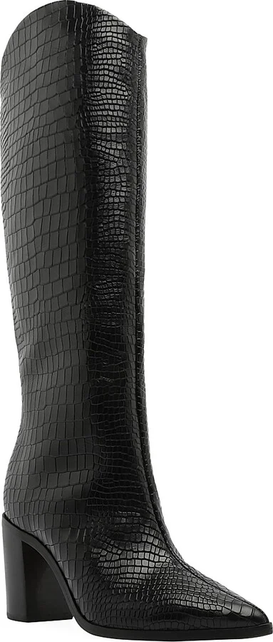 Women's Analeah 85MM Croc-Embossed Leather Boots - Black Maryana - Size 5 - Image 2