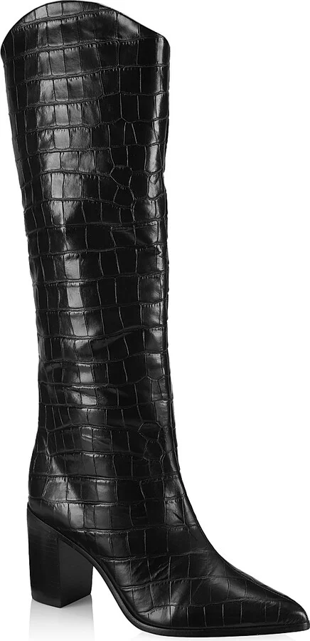 Women's Analeah Lizard-Embossed Leather Boots - Black - Size 5 - Image 2