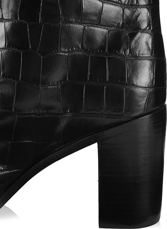 Women's Analeah Lizard-Embossed Leather Boots - Black - Size 5 - Image 5