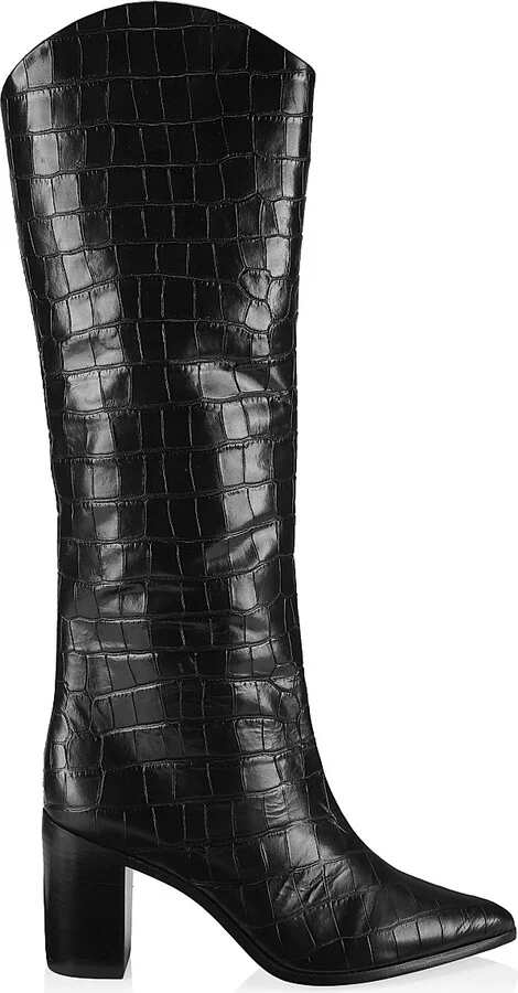 Women's Analeah Lizard-Embossed Leather Boots - Black - Size 5