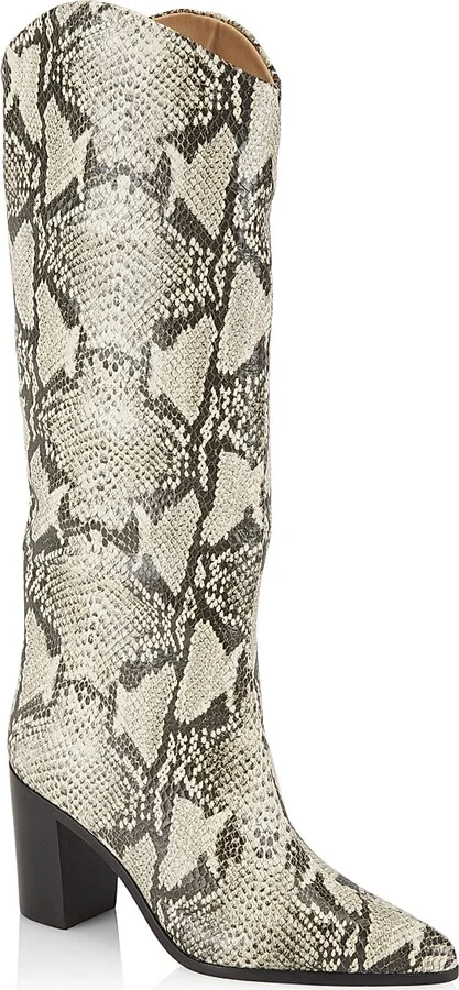 Women's Analeah Snake-Embossed Leather Tall Boots - Natural - Size 5 - Image 2