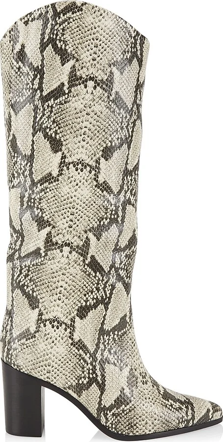 Women's Analeah Snake-Embossed Leather Tall Boots - Natural - Size 5