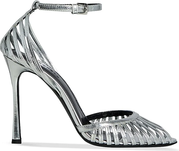 Women's Analu 105MM Leather Heels - Silver Mirror - Size 7.5