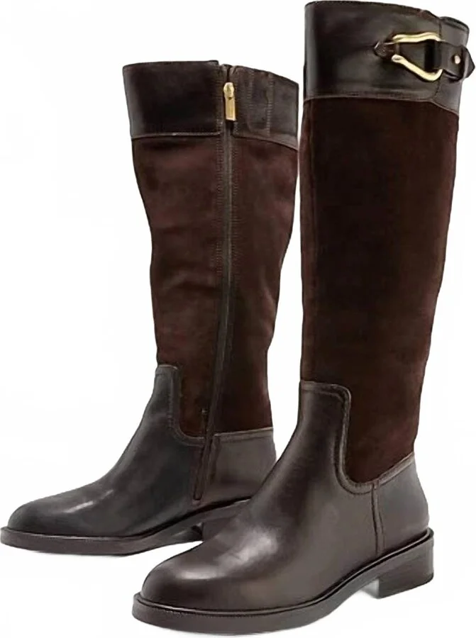 Women's Andalian Leather Riding Boots In Coffee Bean Suede