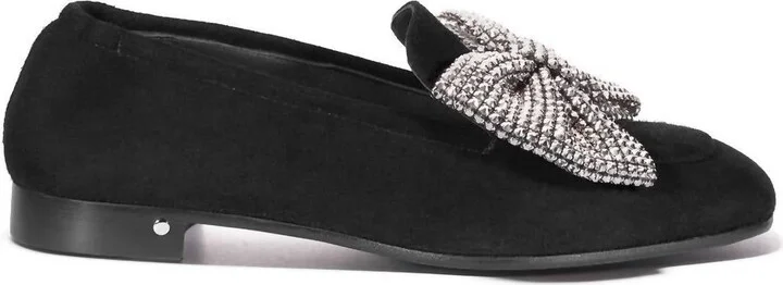 Women's Angela Bow Suede Loafer In Black/silver