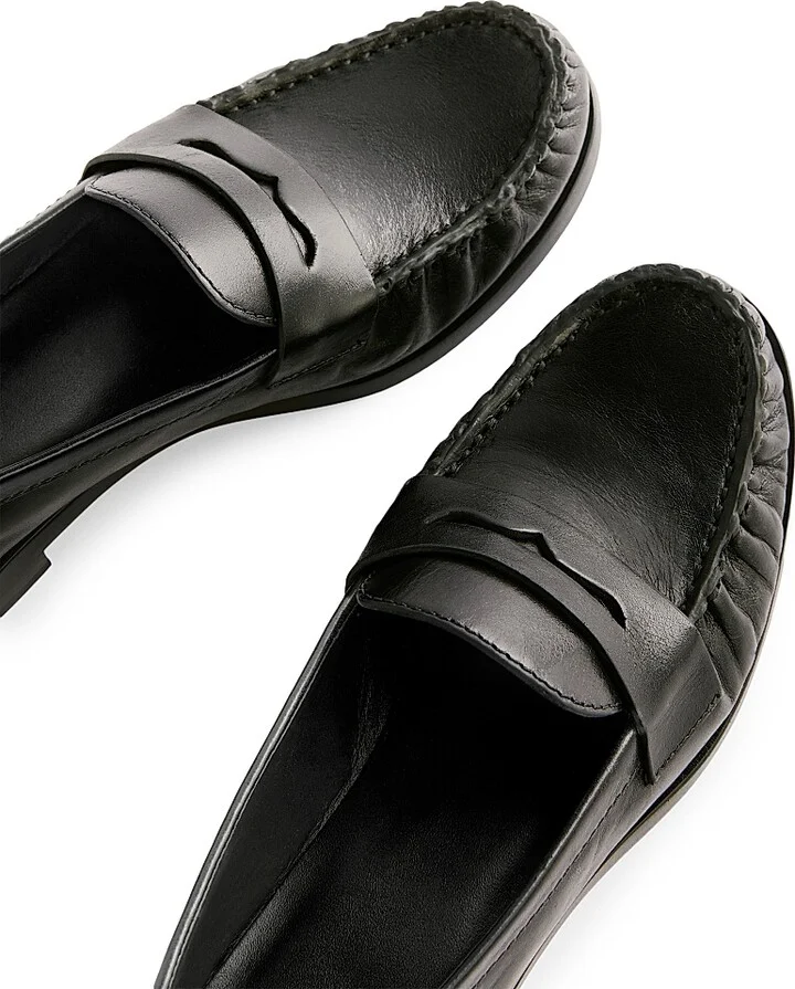 Women's Ani Ruched Leather Loafers - Black - Size 5 - Image 3