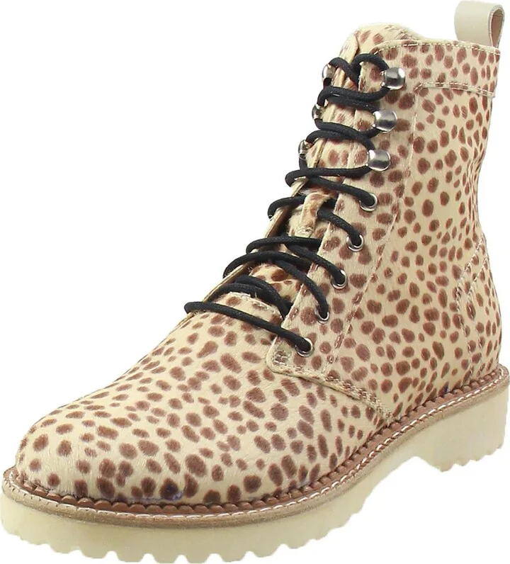 Womens Animal Print Calf Hair Combat & Lace-Up Boots