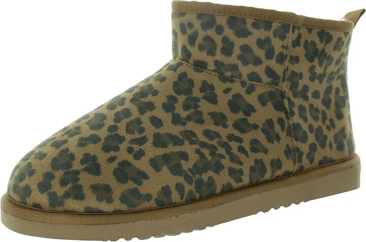 Womens Animal Print Faux Suede Shearling Boots