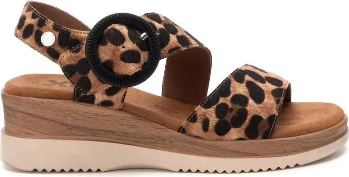 Women's Animal Print Wedge Sandals In Camel