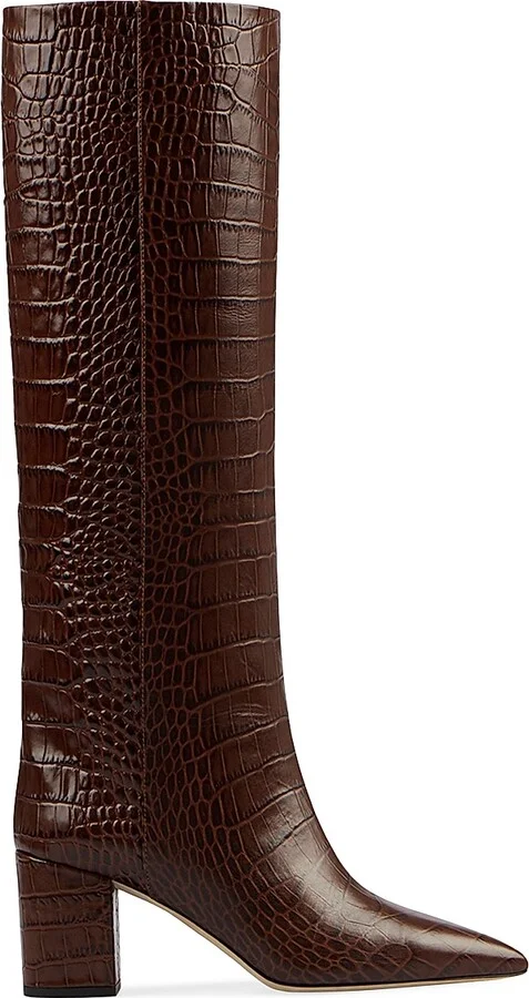 Women's Anja 70MM Crocodile-Embossed Leather Boots - Carbone - Size 5 - Image 2