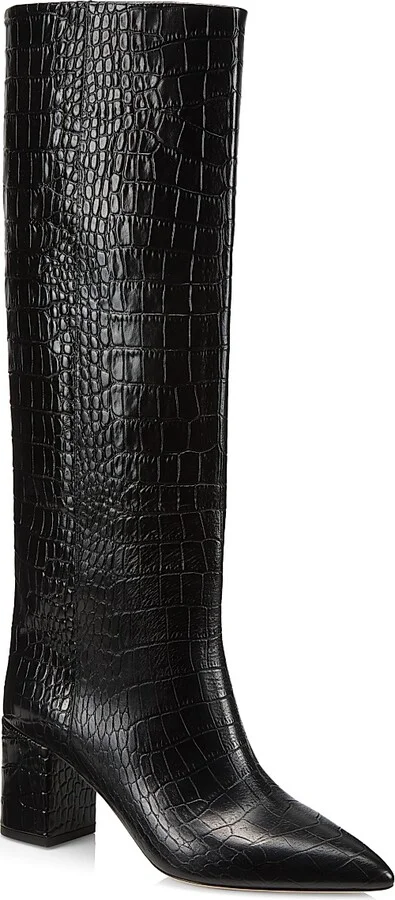Women's Anja 70MM Crocodile-Embossed Leather Boots - Carbone - Size 5 - Image 2