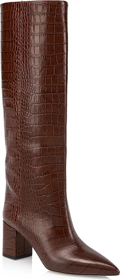 Women's Anja 70MM Crocodile-Embossed Leather Boots - Carbone - Size 5 - Image 6