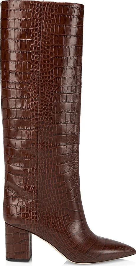 Women's Anja 70MM Crocodile-Embossed Leather Boots - Carbone - Size 5 - Image 10