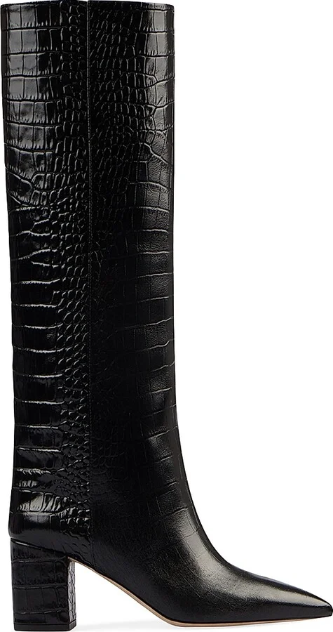 Women's Anja 70MM Crocodile-Embossed Leather Boots - Carbone - Size 5