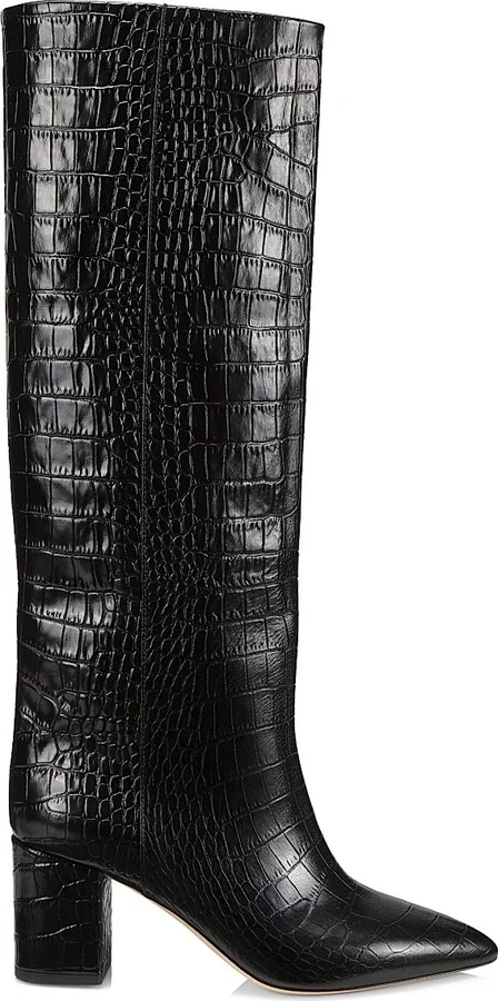 Women's Anja 70MM Crocodile-Embossed Leather Boots - Carbone - Size 5