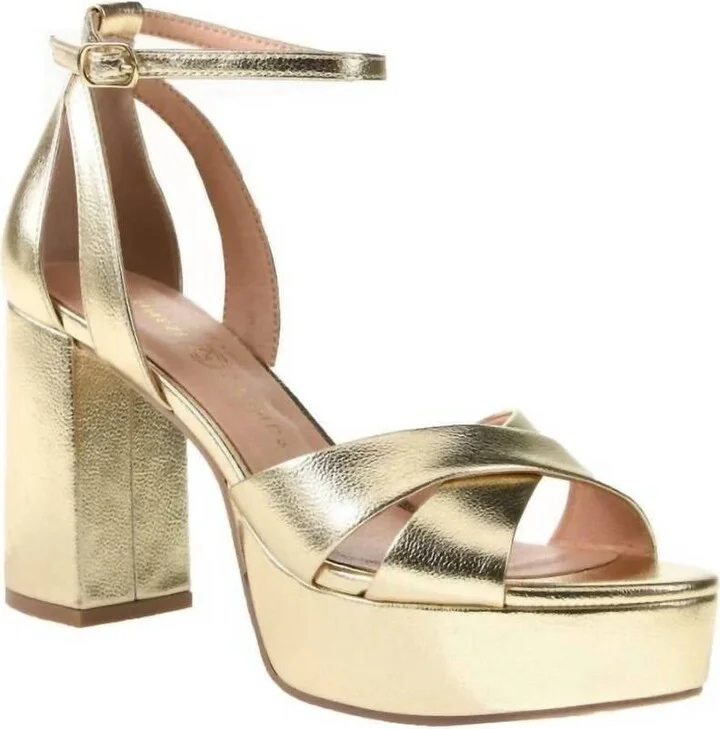 Women's Ankle Strap Platform Heel In Gold