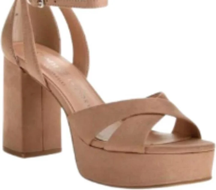 Women's Ankle Strap Platform Heel In Nude Suede