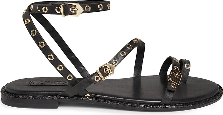 Women's Annete Leather Sandals - Black - Size 6.5