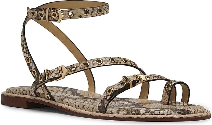 Women's Annete Snake Leather Ankle-Wrap Sandals - Beige - Size 6.5 - Image 2