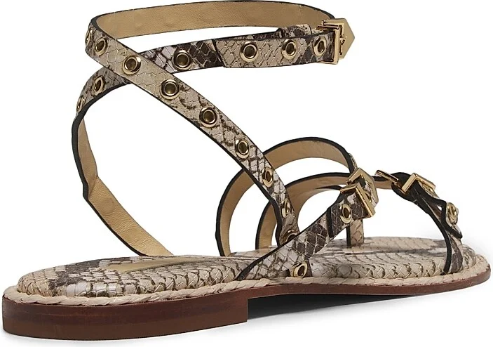 Women's Annete Snake Leather Ankle-Wrap Sandals - Beige - Size 6.5 - Image 3
