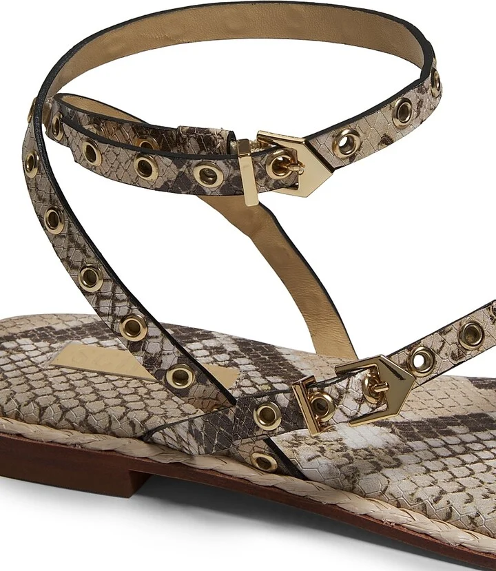 Women's Annete Snake Leather Ankle-Wrap Sandals - Beige - Size 6.5 - Image 5