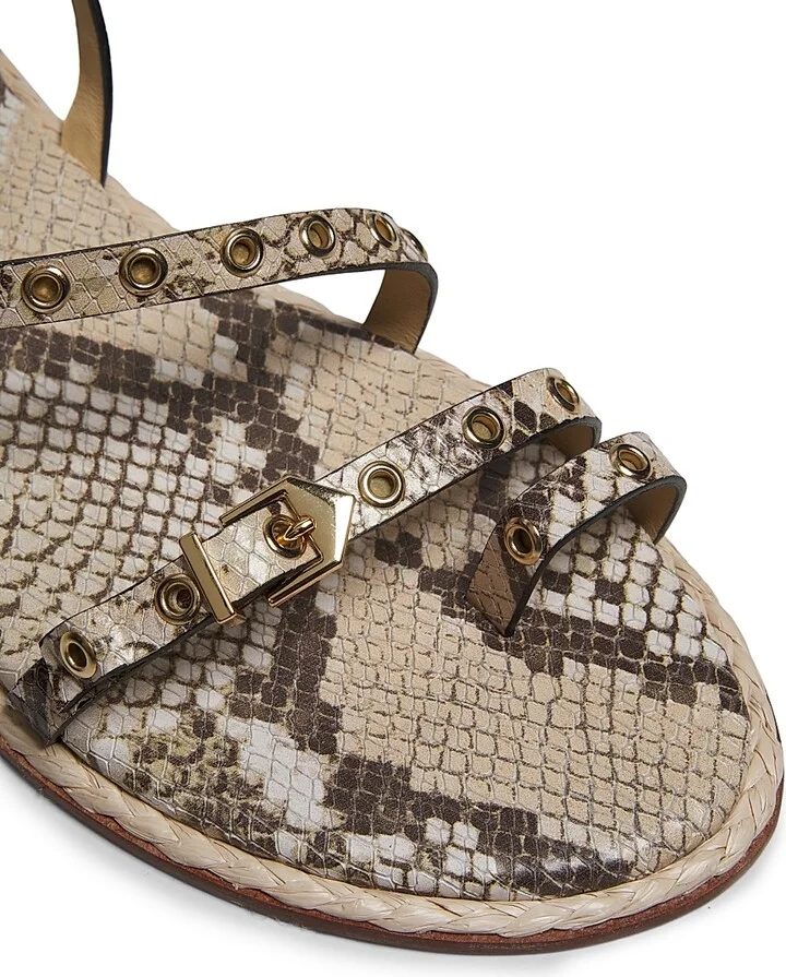 Women's Annete Snake Leather Ankle-Wrap Sandals - Beige - Size 6.5 - Image 6