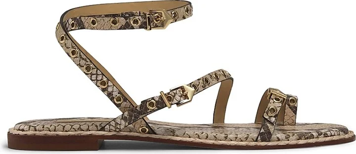 Women's Annete Snake Leather Ankle-Wrap Sandals - Beige - Size 6.5