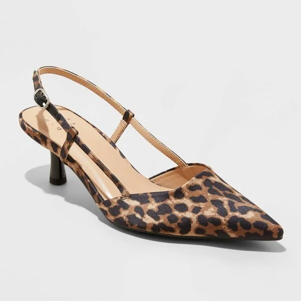 Women's Annette Satin Slingback Heels with Memory Foam Insole - A New Day™ : Leopard Spot Pattern