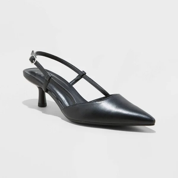 Women's Annette Wide Width Slingback Kitten Heels with Memory Foam Insole - A New Day™ : Non-Marking Outsole
