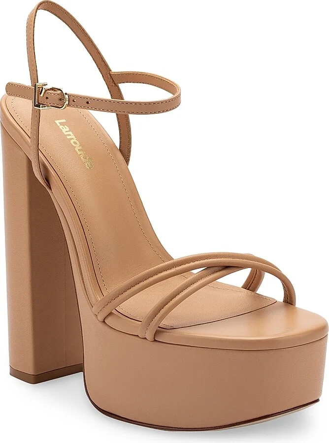 Women's Annie 140MM Leather Platform Sandals - Tan - Size 10 - Image 2