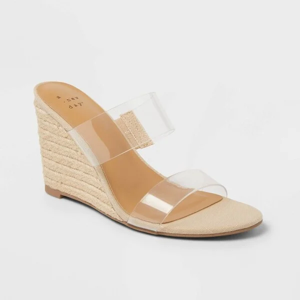 Women's Ansel Double Band Open Toe Wedge Heels with Memory Foam Insole - A New Day™ Tan : Slip-On, Platform Heel