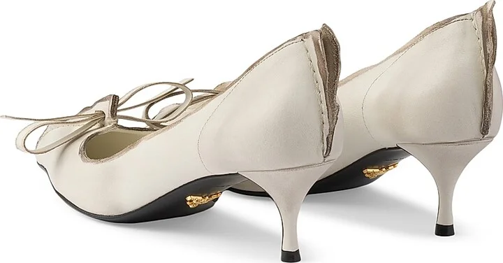 Women's Antiqued Leather Pumps - Beige Khaki - Size 10 - Image 3