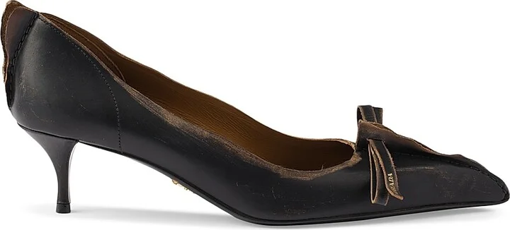 Women's Antiqued Leather Pumps - Beige Khaki - Size 10 - Image 11
