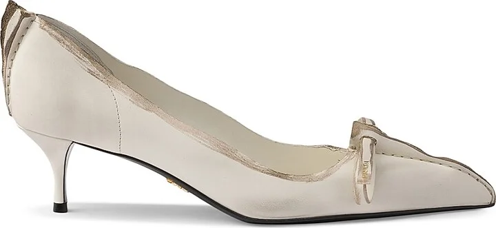 Women's Antiqued Leather Pumps - Beige Khaki - Size 10