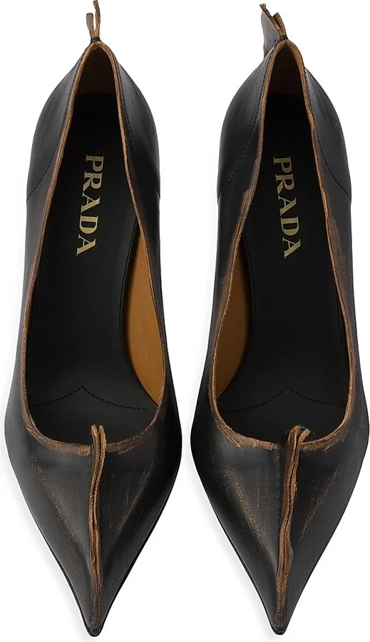 Women's Antiqued Leather Pumps - Black - Size 10 - Image 2