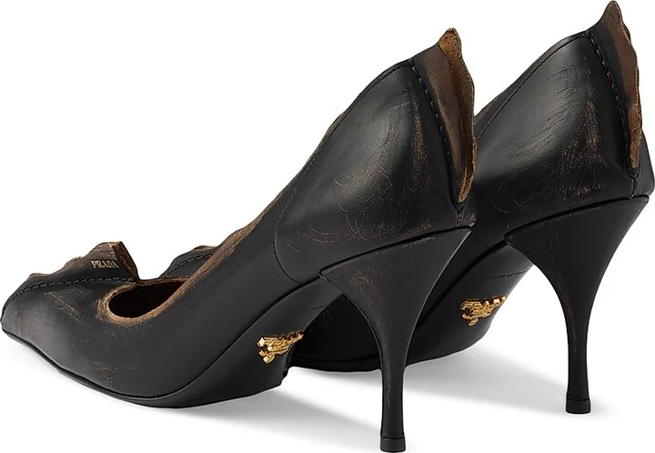 Women's Antiqued Leather Pumps - Black - Size 10 - Image 3