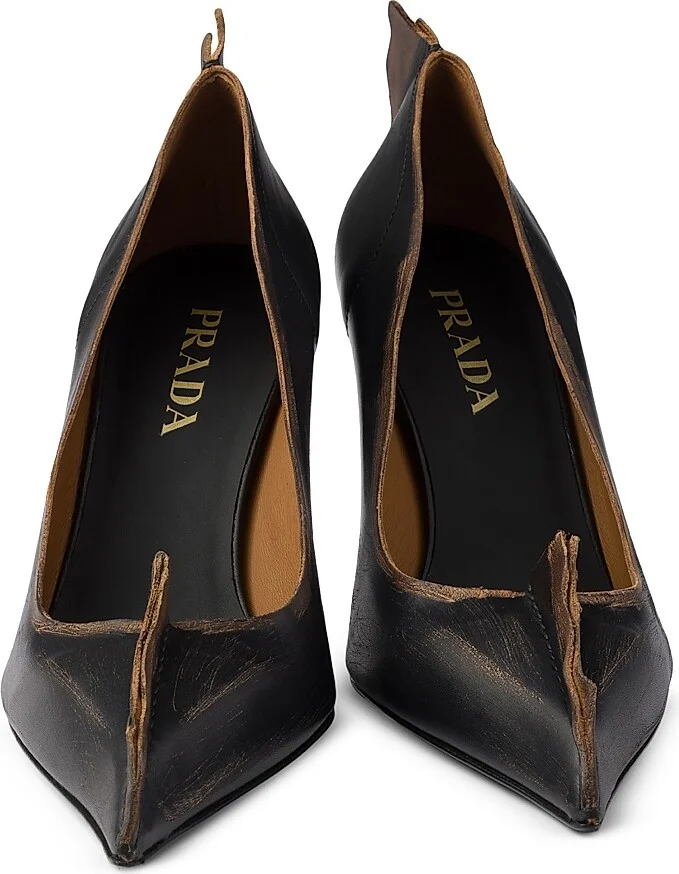 Women's Antiqued Leather Pumps - Black - Size 10 - Image 4