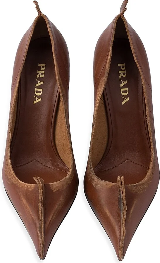 Women's Antiqued Leather Pumps - Black - Size 10 - Image 7