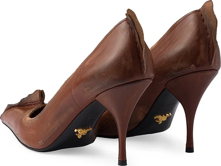 Women's Antiqued Leather Pumps - Black - Size 10 - Image 8
