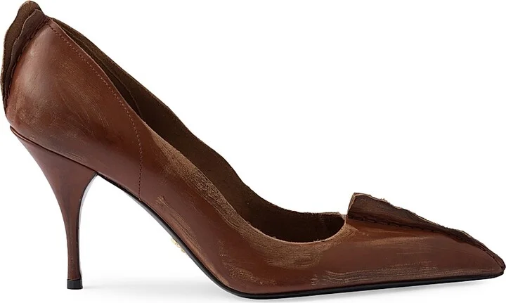 Women's Antiqued Leather Pumps - Black - Size 10 - Image 11
