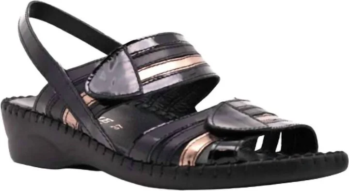 Women's Anya Wedge Sandals In Black Patent